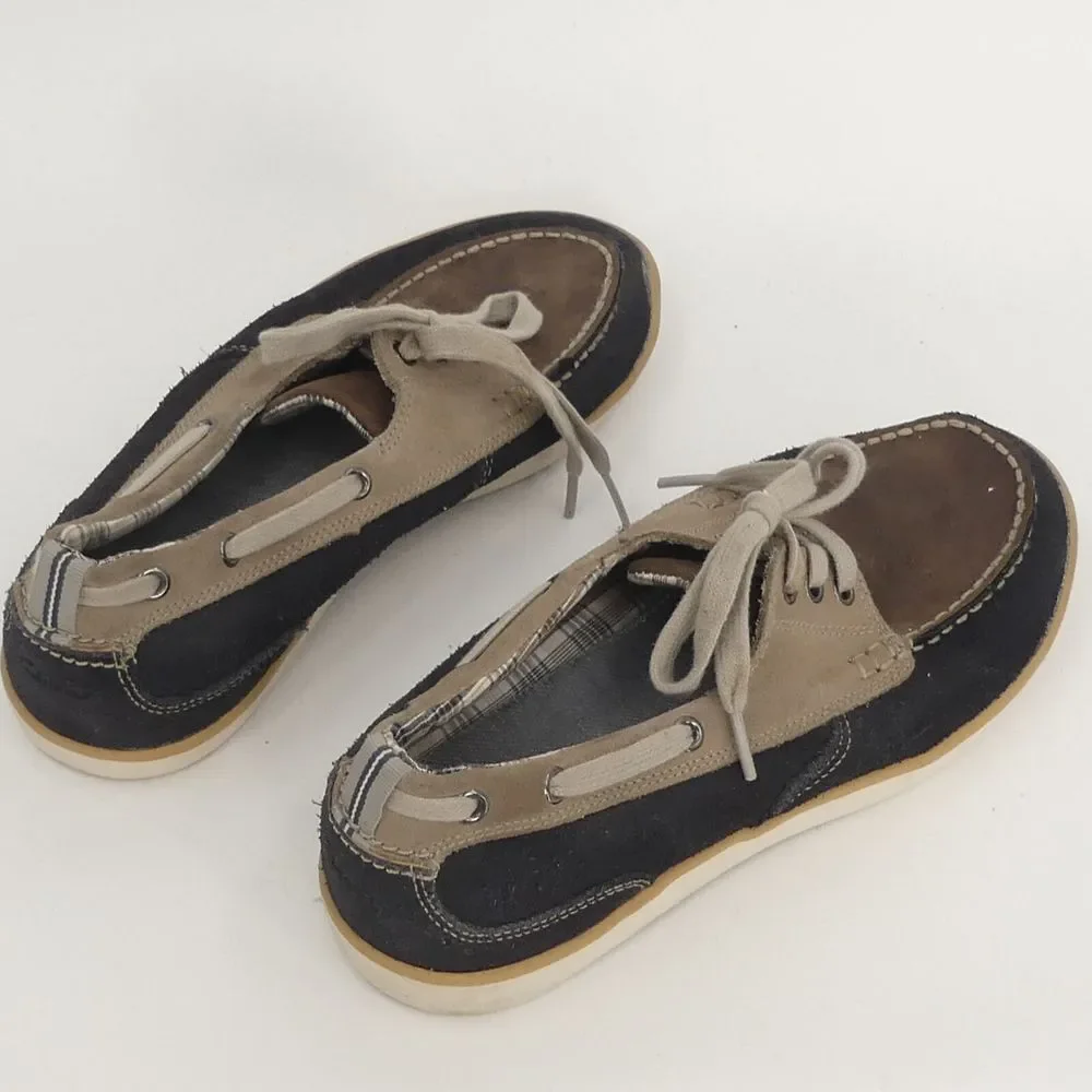 Clarks Lace Up Boat Deck Shoes Tan Navy Suede Men's‎ 9